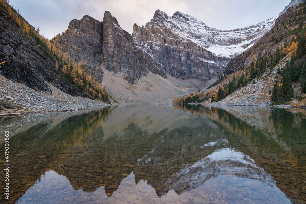 Mount Niblock and Mount Whyte at Lake Agnes with Autumn Larches, Banff National Park, UNESCO World Heritage Site, Alberta, Canadian Rockies, Canada Mount Niblock and Mount Whyte at Lake Agnes with Autumn Larches, Banff National Park, UNESCO World Heritage Site, Alberta, Canadian Rockies, Canada
