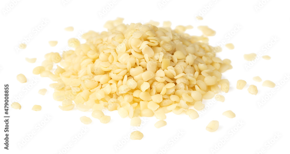 Hulled hemp seeds isolated on white background Hulled hemp seeds isolated on white background