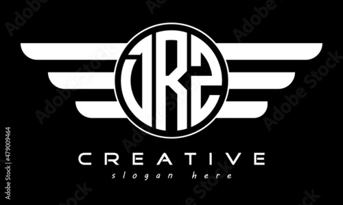 DRZ three letter monogram type circle letter logo with wings vector template. photo