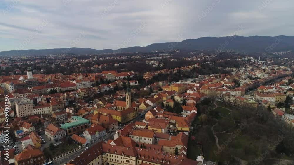Zagreb Cathedral Flypast And Surrounding City Buildings, Croatia Zagreb Cathedral Flypast And Surrounding City Buildings, Croatia