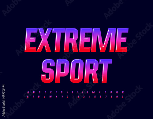 Vector colorful Logo Extreme Sport. Modern Bright Font. Glossy Alphabet Letters and Numbers set