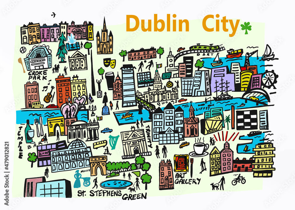 Fototapeta premium Dublin City Drawing