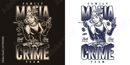 Mafia girl in casino emblem