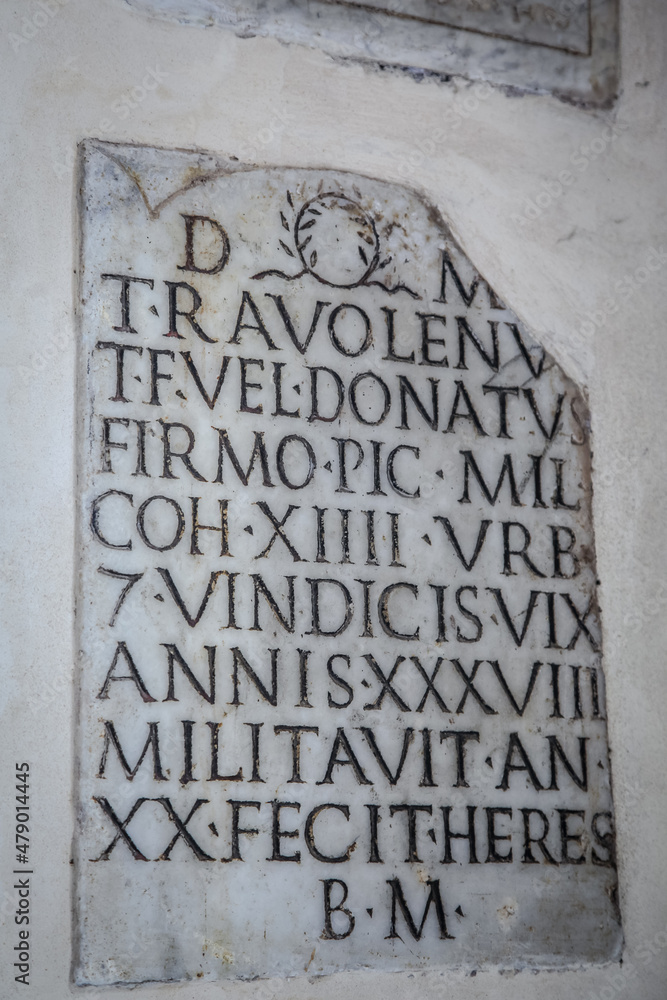 Pagan and early Christian Latin inscriptions in the portico of the Basilica of Santa Maria in Trastevere in Rome Pagan and early Christian Latin inscriptions in the portico of the Basilica of Santa Maria in Trastevere in Rome