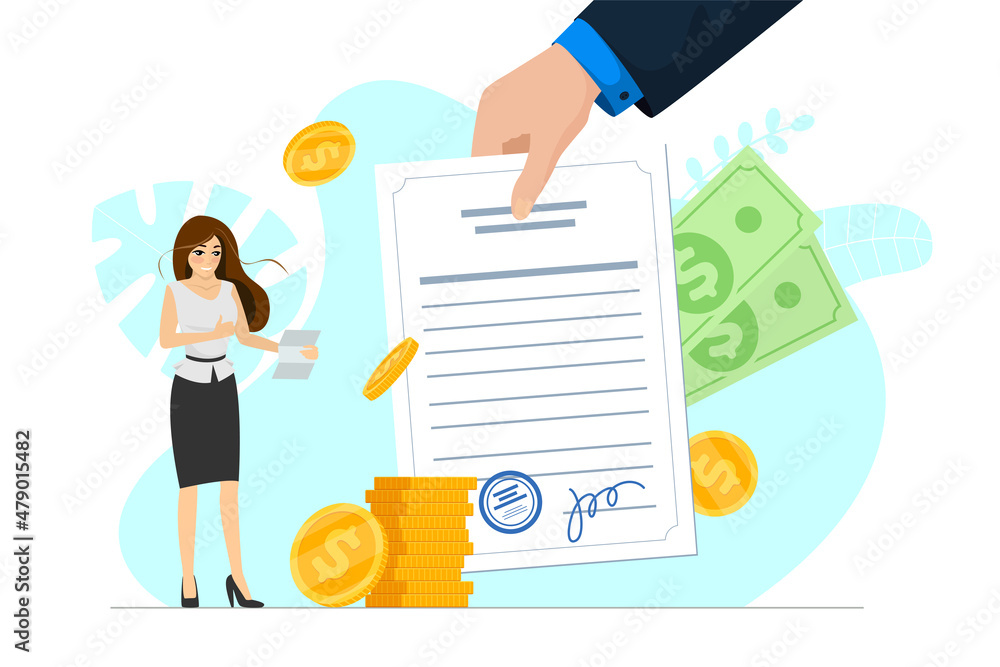 Obraz premium Satisfied businesswoman hold good financial notice. Positive decision and profitable money transaction conclusion. Joyful business woman with letter and money show thumbs up. EPS loan approval message