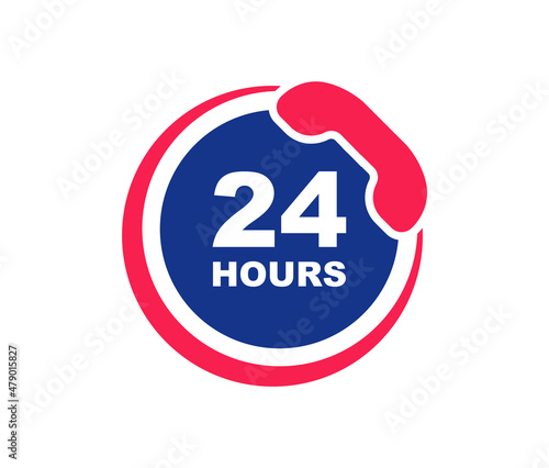 24 7 service. 24-7 open, concept with call icon. Phone Support 24 hours a day and 7 days a week. Support service. Vector Illustration.