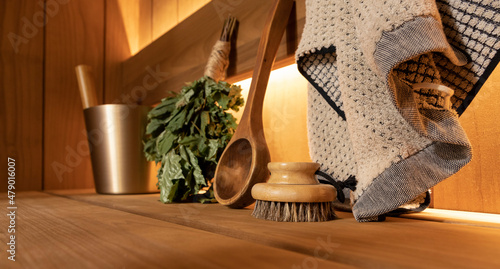 Bathhouse and sauna accessories in the steam room photo