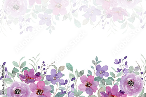 Purple green floral garden background with watercolor