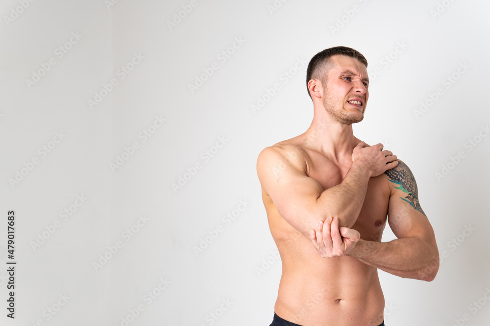 The elbow of the joint muscle in the male white background pain muscle, cramp spine isolated medical, human chronic. Tension neck therapy, back suffer attractive The elbow of the joint muscle in the male white background pain muscle, cramp spine isolated medical, human chronic. Tension neck therapy, back suffer attractive