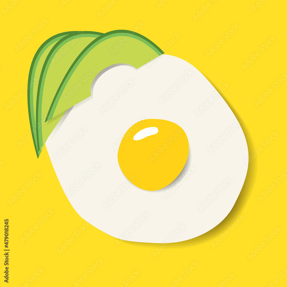 Fototapeta premium Scrambled eggs with liquid yolk. With slices of avocado.