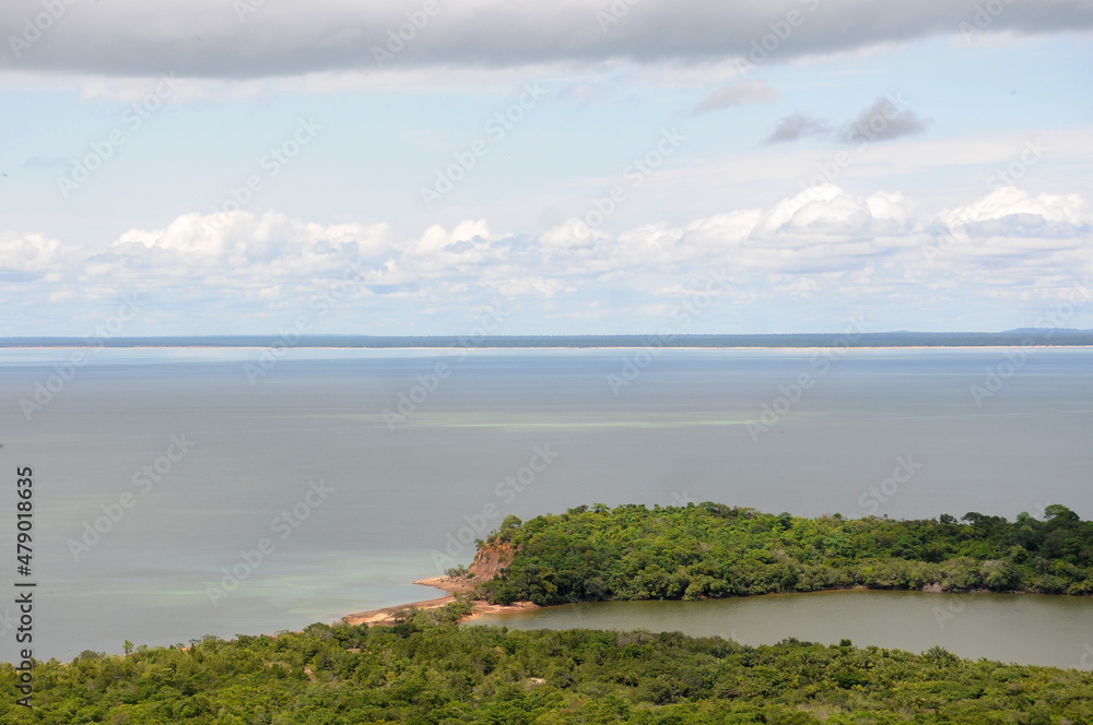 View of the Piranha lagoon, the tip of cururu and the Tapajós river from above piraoca hill in the city of Alter do Chão, in the state of Pará, Brazil.