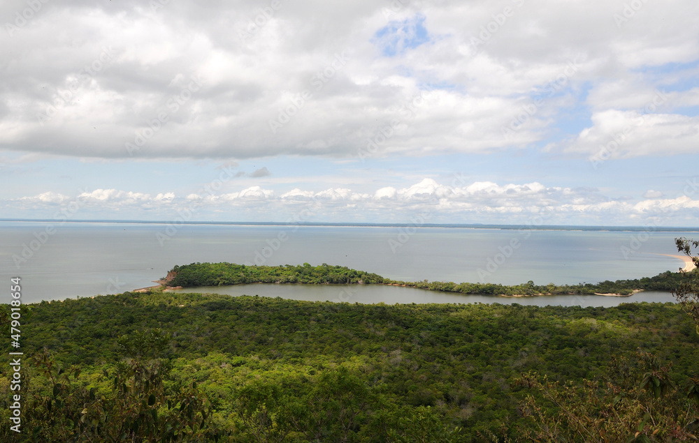 View of the Piranha lagoon, the tip of cururu and the Tapajós river from above piraoca hill in the city of Alter do Chão, in the state of Pará, Brazil.