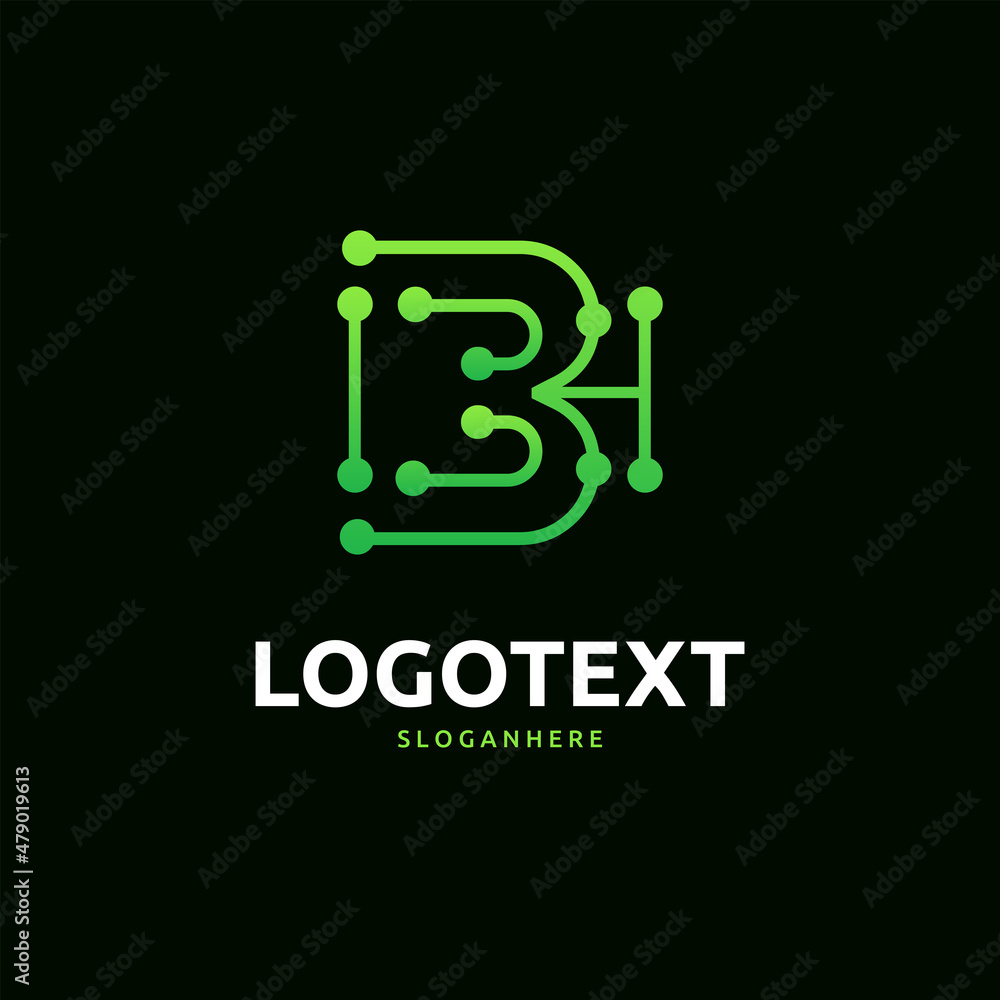 Letter B logo. Green digital logo. tech logo Letter B logo. Green digital logo. tech logo