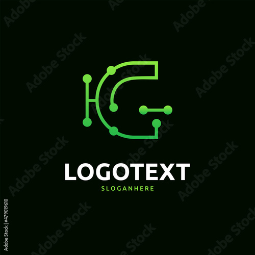 Letter C logo. Green digital logo. tech logo