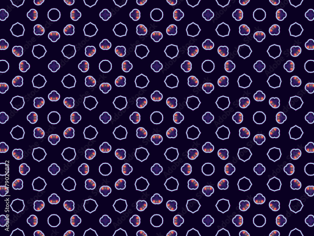 Hypnotic pink neon abstract flower pattern on a black background.