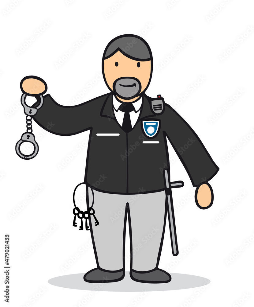 Cartoon Correctional Officer in USA mit Handschellen