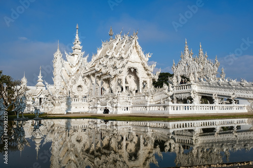 Chiang Rai Thailand, white temple Chiangrai during sunset, Wat Rong Khun, aka The White Temple, in Chiang Rai, Thailand. Panorama white temple Thailand photo