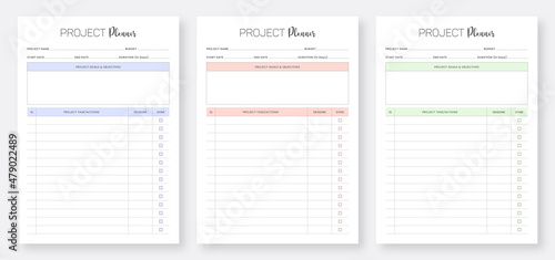 Project planner template. Printable Planner Template. 3 set of project planner templates collection. Project Tracker Template Set.