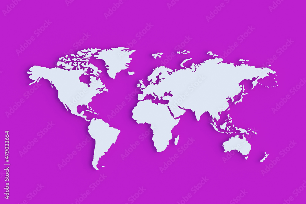Obraz Mapa świata na fioletowym tle. renderowania 3D