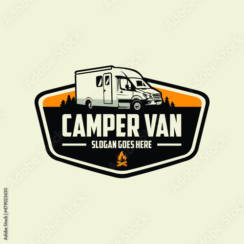 Camper van motor home classic emblem logo vector isolated.