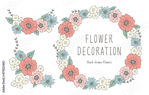 ペン画の優しい花デコレーションセット赤系