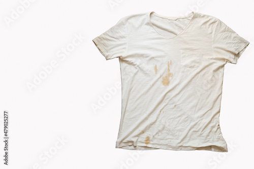 White t shirt with coffee stain and wrinkles