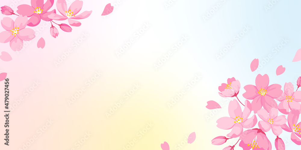 桜の花の背景イラスト　カラフルな背景グラデーション　コピースペース