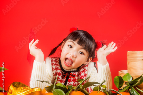 A Chinese girl is happy to welcome the Spring Festival