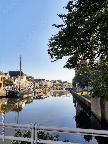View of Dutch town and river 