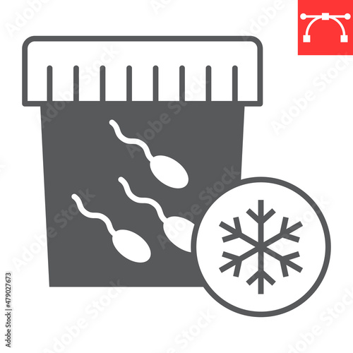 Freezing sperm glyph icon, reproduction and insemination, cryobank vector icon, vector graphics, editable stroke solid sign, eps 10.