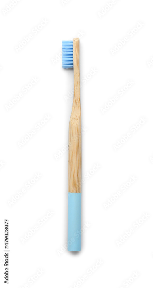 Blue bamboo toothbrush on white background Blue bamboo toothbrush on white background
