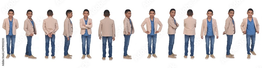 line of same boy possing with blazer and jeans on white background line of same boy possing with blazer and jeans on white background