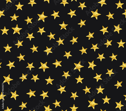 Vector seamless pattern of golden metallic star studs on dark background