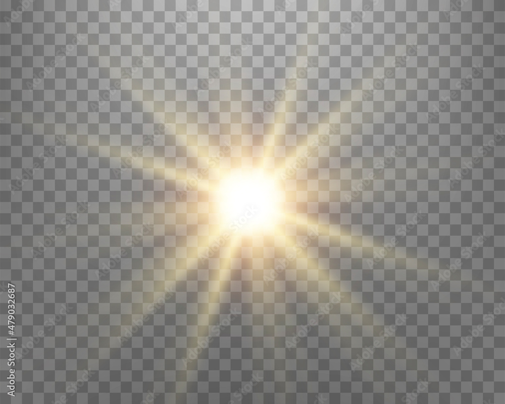 Sunlight lens flare, sun flash with rays and spotlight. Vector illustration.