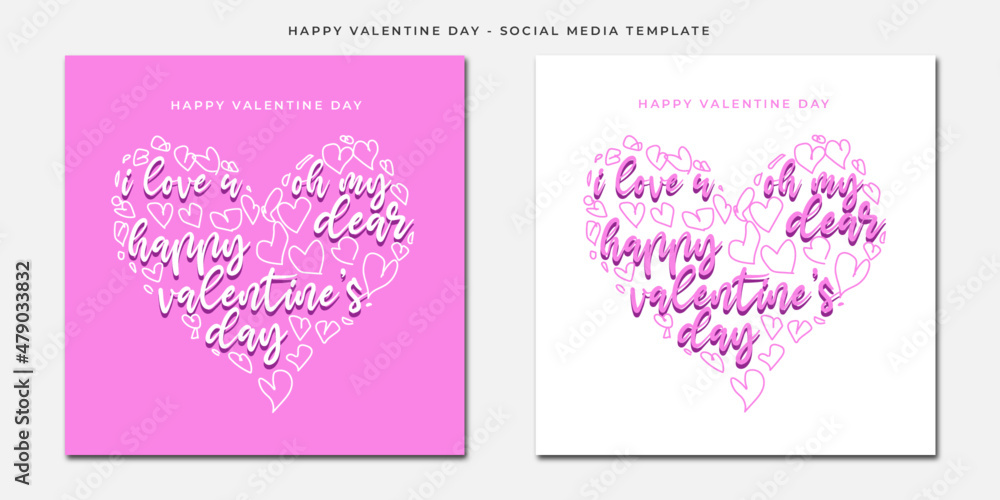 set of pink valentine card for social media template with white background vector
