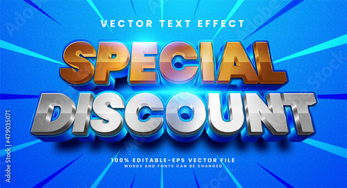 Special discount 3d editable text style effect. Elegant text effect with blue color, suitable for promotion sale needs.