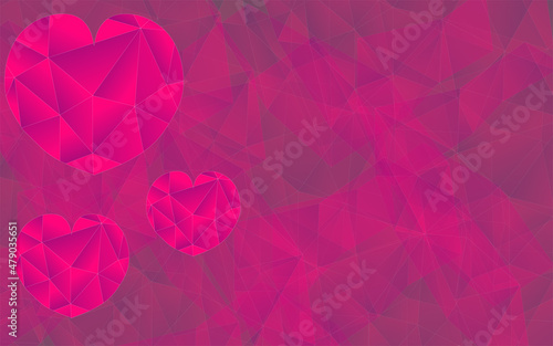 Polygonal horisontal background with heart. Light Pink vector diamond Pattern. Geometric Gemstone sample. Repeating template with a gem in center. Jewelry gems texture for your design. 