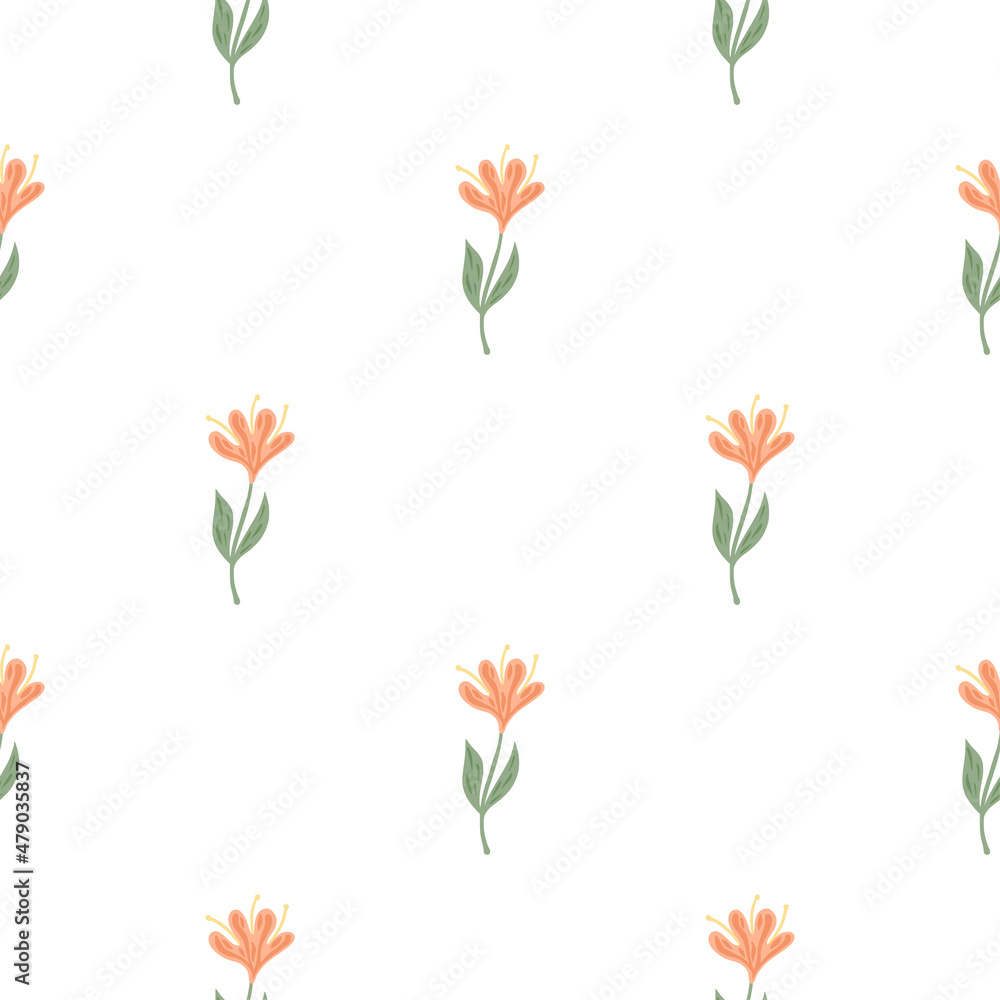 Flower cute seamless pattern. Hand drawn field background.
