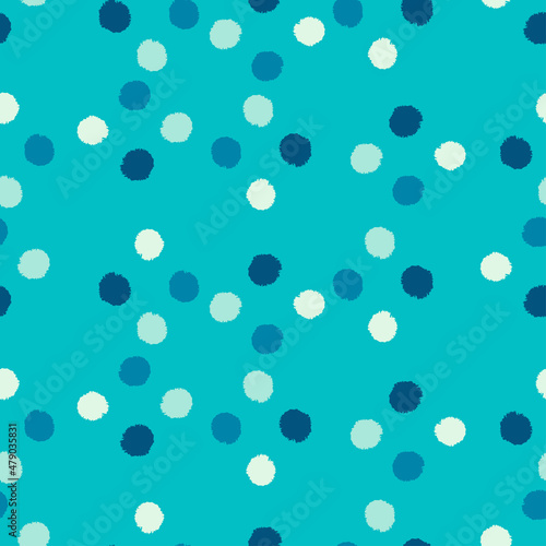 Pom poms of seamless pattern. Hand drawn cute background.