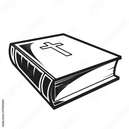 Holy Bible icon, thick closed book with crucifix, christianity shrine, vector