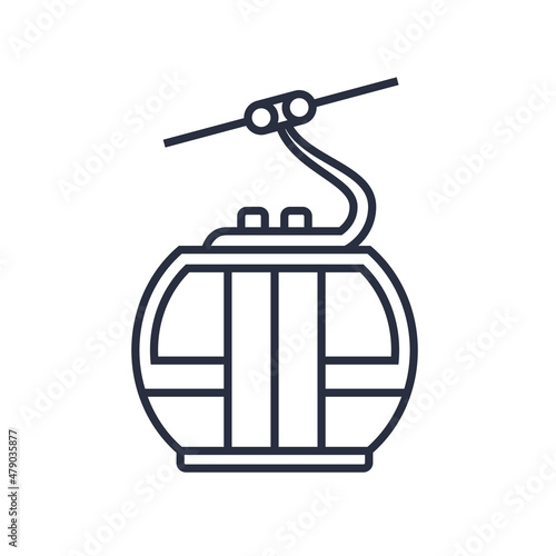 Ski resort mountain cableway icon, modern alpine ropeway cabin outline, vector