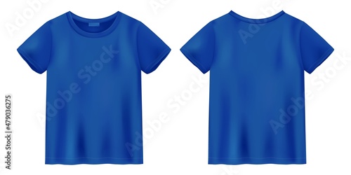 Unisex bright blue t shirt mock up. T-shirt design template. Short sleeve tee.