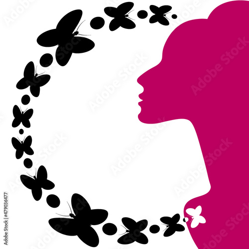 elegant female profile and butterflies. Design element. charm