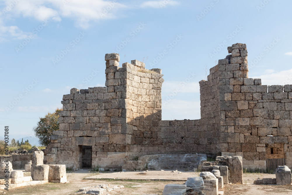 Ruins of ancient city of Perge, Antalya Turkey. 11.20.2021 - Antalya, Turkey