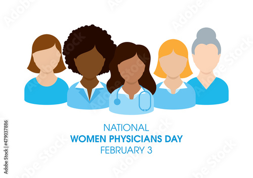 National Women Physicians Day vector. Female doctor with stethoscope icon vector. Group of multi-ethnic women doctors avatar vector. Women Physicians Day Poster, February 3. Important day