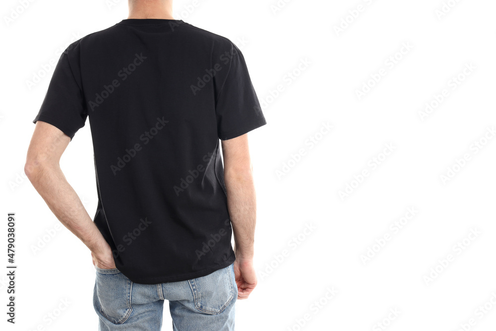 Man in blank black t-shirt isolated on white background Man in blank black t-shirt isolated on white background