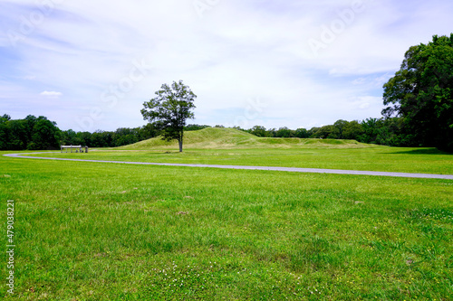 Fototapeta Naklejka Na Ścianę i Meble -  Poverty Point World Heritage Site in Louisiana is a prehistoric monumental earthworks site constructed by the Poverty Point culture, indigenous people during the Late Archaic period. Mound A. 
