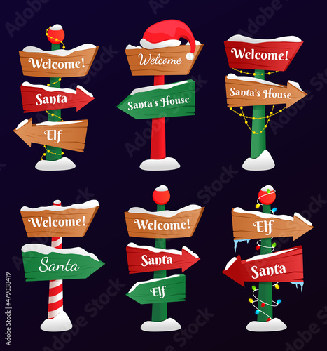 Collection of North Pole signs or Christmas. Winter holiday xmas symbol, cartoon banner. Christmas set. EPS 10. Transparency. Gradients.