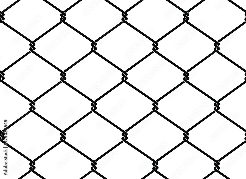 Naklejka premium Vector seamless pattern of iron chain link mesh chicken wire fence protection. Black on white background.
