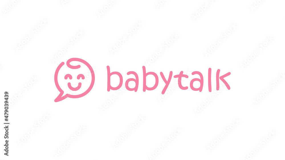 Baby Talk Logo. Baby Smile with Speech Bubble Combination isolated on White Background. Flat Line Vector Logo Design Template Element. Baby Talk Logo. Baby Smile with Speech Bubble Combination isolated on White Background. Flat Line Vector Logo Design Template Element.
